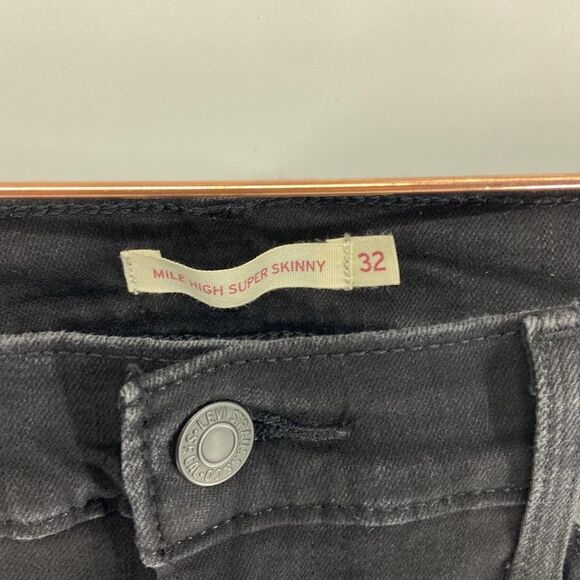 Levis Mile high Super Skinny black distressed frayed leg jean pant womens 32 - Picture 4 of 8